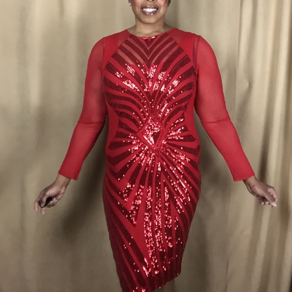 Red Sequin & Mesh Dress 1X